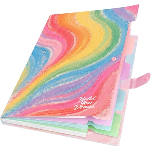 Cute Expanding File Folder - 5 Pockets Accordion Document Organizer, Waterproof Poly Plastic, A4/Letter Size for School Office Home - Rainbow - style: Rainbow