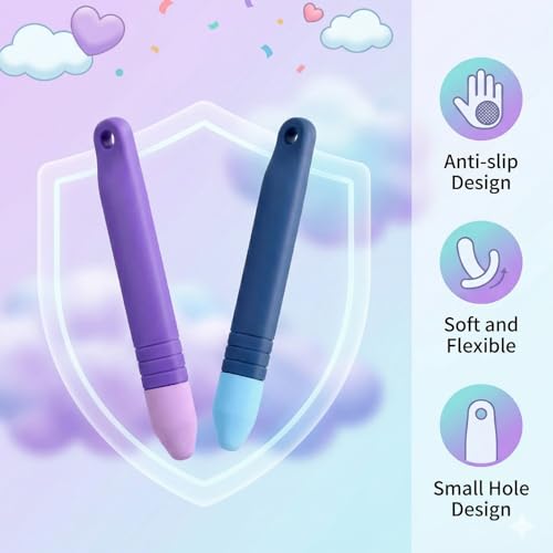 2Pcs Kid Stylus Pens, Kid-Friendly Stylus Pen for Touch Screens with Tether Compatible with Tablets and All Touch Screen Devices (Blue+Purple)