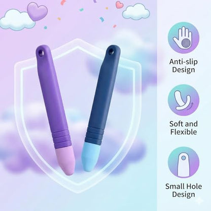 2Pcs Kid Stylus Pens, Kid-Friendly Stylus Pen for Touch Screens with Tether Compatible with Tablets and All Touch Screen Devices (Blue+Purple)