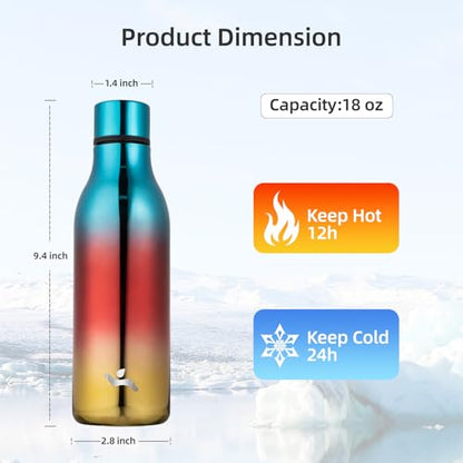 Konokyo Insulated Water Bottle with Strap,18 oz Double Wall Stainless Steel Vacuum Bottles Metal Water Flask,Caribbean Sunrise - color: Shining-Caribbean Sunrise, size: 18 Ounces