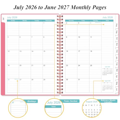 Planner 2026-2027 - A5 Weekly & Monthly Planner Spiral Bound, July 2026 - June 2027, with Flexible Cover, Tabs, Inner Pocket, 6.4" x 8.5", Pink - color: Pink, size: 6.4" x 8.5"