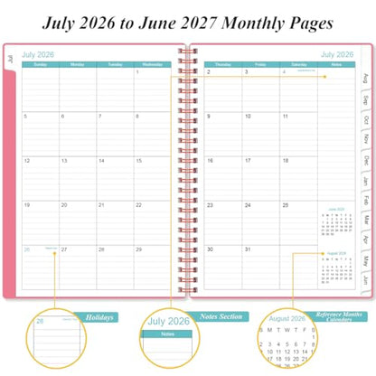 Planner 2026-2027 - A5 Weekly & Monthly Planner Spiral Bound, July 2026 - June 2027, with Flexible Cover, Tabs, Inner Pocket, 6.4" x 8.5", Pink - color: Pink, size: 6.4" x 8.5"