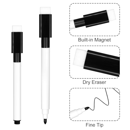 20PCS Dry Erase Markers, Black Magnetic Whiteboard Marker with Eraser Cap, Mini Fine Tip Erase Markers Bulk, Erasable Markers for Teachers Office School Supplies