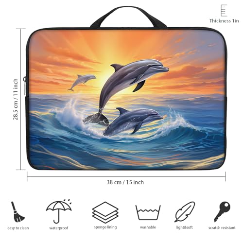 Laptop Sleeve Bag with Handle Computer Protective Soft Cover Case for 14 Inch 13 Inch Laptop,Dolphin Sunset - color: Dolphin Sunset