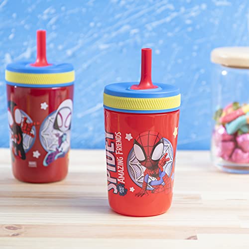Zak Designs Spidey and His Amazing Friends Kelso Tumbler Set, Leak-Proof Screw-On Lid with Straw, Bundle for Kids Includes Plastic and Stainless Steel Cups with Bonus Sipper, 3pc Set, Non-BPA - color: Spider-man Spidey and His Amazing Friends, size: 3 Pie