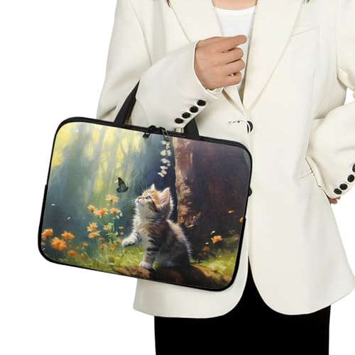 10 Inch Cute Cat Flower Tablet Sleeves Laptop Case, Protective Computer Bag with Handle, Carrying Case Tablet Cover for Students, Water-Repellent Notebook Sleeves Messenger Briefcase - color: Cute Cat Flower, size: 10 Inch