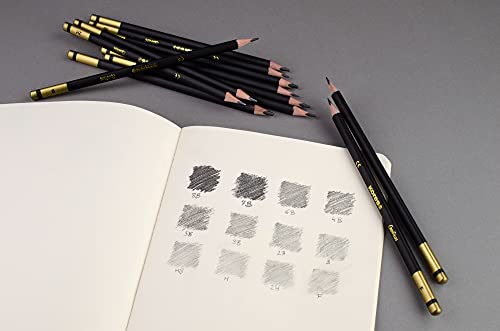 Kores - Grafitos: Graphite Pencils Different Grades Set for Kids and Adults with Soft Lead, Triangular Shape, School and Art Supplies for Writing, Drawing and Sketching, Set of 12 in Metal Box