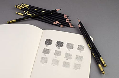 Kores - Grafitos: Graphite Pencils Different Grades Set for Kids and Adults with Soft Lead, Triangular Shape, School and Art Supplies for Writing, Drawing and Sketching, Set of 12 in Metal Box
