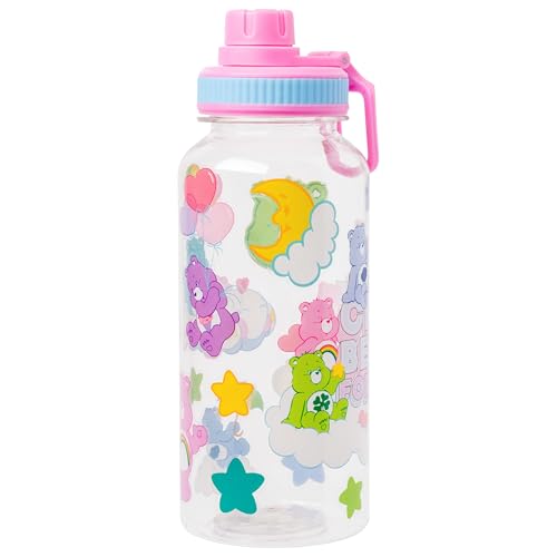 Silver Buffalo Care Bears Share Bear, Plastic Water Bottle, 32oz | Grumpy and Funshine, Cheer, Bedtime, Twist Spout, Sticker Set, You Stick Yourself, Good Luck Bear, Love-a-Lot, Tenderheart - color: Care Bears Forever
