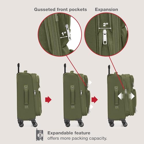 U.S. Traveler Rio Lightweight Softside Rolling Carry-on Suitcase, 4-Wheel Single, Green - color: Green, size: 22"
