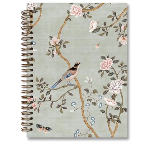 Vintage Floral Bird Spiral Notebook Journal, 5.5×8.3 Inch | Aesthetic College Ruled Hardcover Journal for Teen Girls Student Teacher, School Office Desk Accessories - color: flower 12