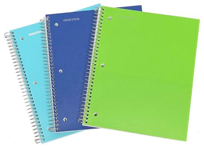 Mintra Office Durable Spiral Notebooks, 3 Subject (Teal, Blue, Green, Wide Ruled 3pk) - color: Teal, Blue, Green, size: Wide Ruled 3pk