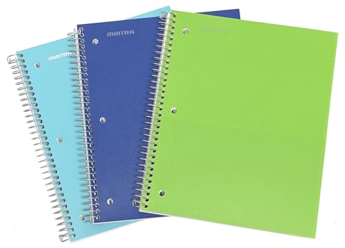 Mintra Office Durable Spiral Notebooks, 3 Subject (Teal, Blue, Green, Wide Ruled 3pk) - color: Teal, Blue, Green, size: Wide Ruled 3pk