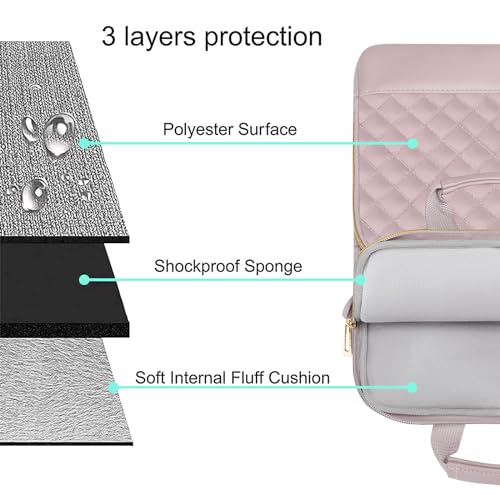 MOSISO 12.9 inch Tablet Sleeve Bag for iPad Pro 13 M4&iPad Air 13 M3 M2,iPad Pro 12.9 M2 M1 6/5,Surface Laptop Go 12.4,Galaxy Tab S8+/S9+ 12.4,Square Quilted Carrying Case with 2 Pockets, Pink - color: Pink, size: 12.9 inch