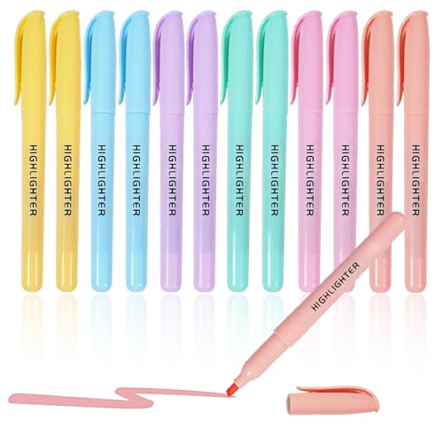 Pastel Highlighters, 12 Pack Highlighters Assorted Colors | Chisel Tip Cute Highlighters for Journaling, Notes, Teachers and Office Supplies, Back to School, Classroom Must Have - color: 12 COLORS