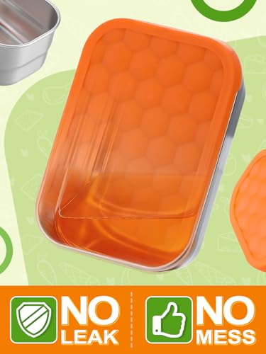 Alphatool 3pcs Leakproof Stainless Steel Lunch Box - Portable 8oz Snack Containers & 24oz Bento Box with Silicone Lids for Daycare School Office Camping Picnic, Dishwasher safe