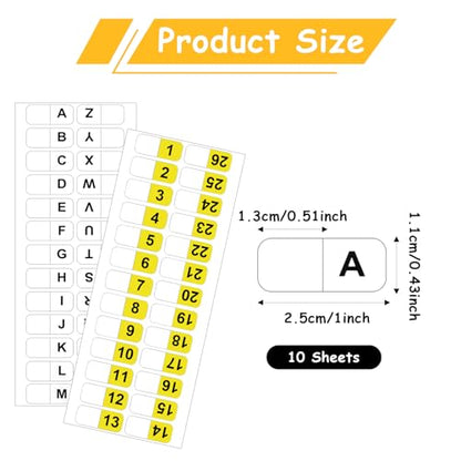 260pcs Alphabet Tabs Self Adhesive A-Z 26 Letters Tabs Sticky and Number Stickers,10 Sheets Alphabet Self Adhesive Page Tab Alphabetical Tab Indexes for Books, Dictionary, Notes, File - color: Yellow