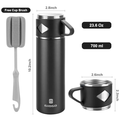 Stainless Steel Thermo 23.7oz Vacuum Insulated Bottle with Cup for Coffee Hot drink and Cold drink water flask.(Black,Single) - color: Black (Single), size: 23.7 Ounces