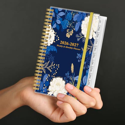 2026-2027 Pocket Planner/Calendar - 2026-2027 Planner from July 2026 - June 2027, Planner 26-27 with 12 Tabs, Twin-Wire Binding, Inner Pocket, 3.75" x 6.75, Blue Leaf Flower - color: Blue-Leaf-Flower, size: 3.75" x 6.75"