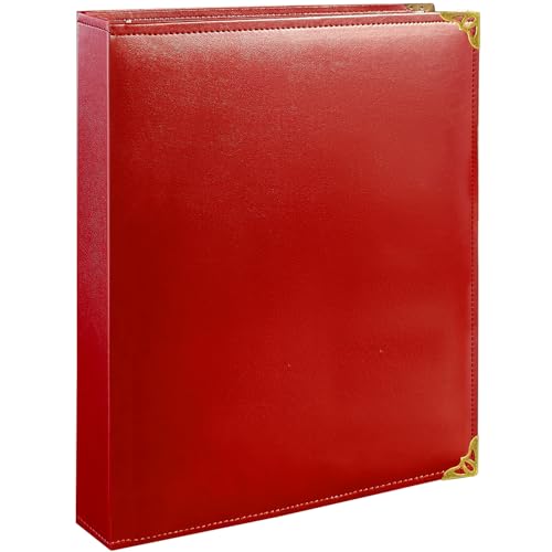 Oversized 1 Inch D-Ring 3 Ring Binder, Faux Leather, Red | Faux leather inside and out; fits 8.5 x 11 paper, sheet protectors, dividers, recipes, certificates, and files. - color: Red, size: 1 Inch