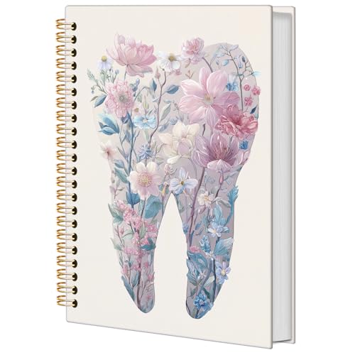 Dentist Gifts Notebook Journal,Dental Hygienist Assistant Office Gifts for Women,Floral Tooth Spiral Notebook for Note Taking,Dentist Office Supplies,Hardcover Spiral Journal 5.5x8.3 Inch - color: Floral Tooth