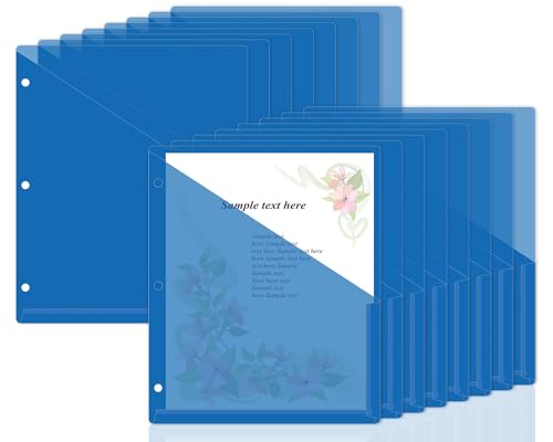 gisgfim 48 Pack Binder Pockets for 3 Ring Clear Pocket Divider Folders for 3 Hole Binders Sleeves Plastic Slash File Jacket for Office School Classroom Business Home Organizer, 9.25" x 11.22" (Blue) - color: Blue