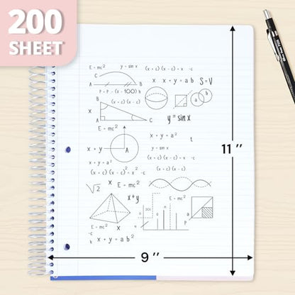 ONAVIA 5 Subject Spiral Notebook College Ruled, 400 Pages, Green | 200 Sheets, 9 x 11 in, 6 Pack Waterproof Plastic Cover, Durable, School Notebooks, Classroom, Teachers - color: Green