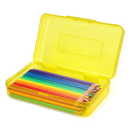 Tamaki 1 Pack Plastic Pencil Box Large Capacity, Blue | Clear Boxes with Snap-tight Lid Stackable Design and Stylish Office Supplies Storage Organizer - color: Yellow