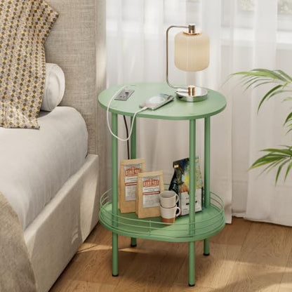 DGSANDGO Green Side Table with Charging Station,Side Tables Living Room,Nightstand with USB Ports and Outlets,Samll End Table for Small Space,Living Room,Bedroom, Nursery,(1PC,Green) - color: Green Power Outlets