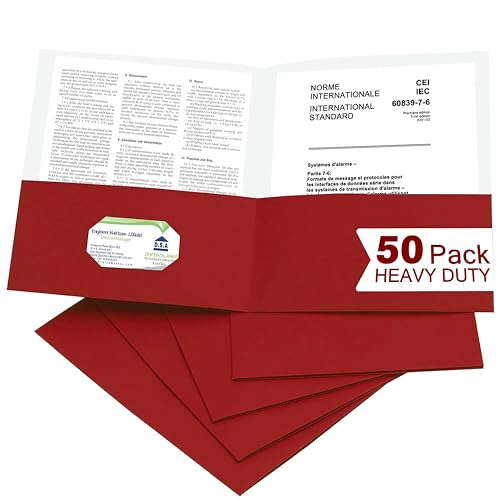 Zzrywuty 50 Packs Paper Red Folders with Pockets for Students,Businessmen and Office Workers,Letter Size,Two Pocket Folders with Card Slot for Office,Business,School Supplies - color: Red-50pcs