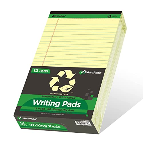 KAISA Yellow Legal Pads 12 pads 600 Sheets 8.5"x14" Writing Pads Recycled Paper 8.5"x14" Wide Ruled Lined Paper Perforated 50 sheets Hard Back Notepads Large Legal Pad Writing Tablet Canary For Office Supplies (Canary 12pads) - color: Canary 12pad, size: