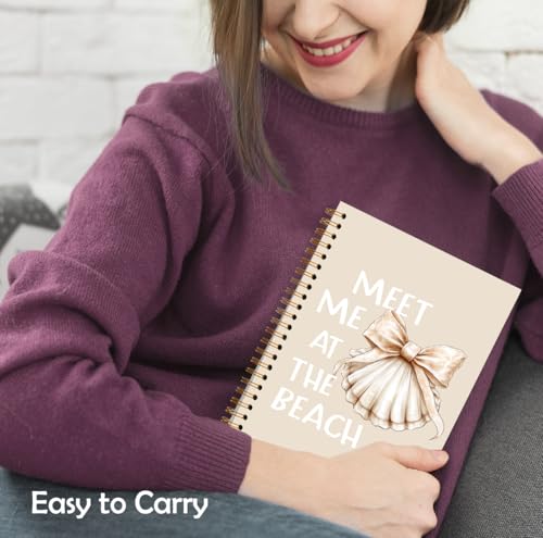 XUNLURY Coquette Bow Seashell Notebook, Aesthetic Preppy Coastal Ocean Journal, Beach Gifts for Women Journal, Meet Me at the Beach Hardcover Spiral Notebooks, 5.5x8.3 Inch - color: Color_H