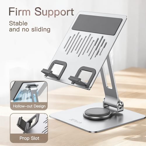 JETech Tablet Stand, Adjustable Swivel Desktop Holder with 360 Degree Rotating Base, Foldable Cradle for iPad/iPad Air/Pro/Mini, Galaxy Tab A11/A9/S11/S10 FE, Tab/Phones(4-13"), Silver - color: Silver