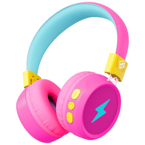 Owliwise Kids Bluetooth Headphones, 74/85dB Volume Limited, 60H Playtime, Built-in Mic, Bluetooth 5.4, Fast Charging, Foldable Toddler Wireless Over-Ear with AUX Cord, for iPad/Tablet/Airplane - color: Pink