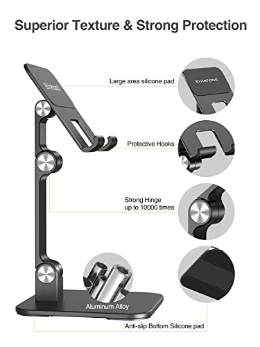 elitehood Aluminum iPad Stand for Desk [Ultra-Stable & Sturdy], Height Adjustable Tablet Stand, Portable Tablet Holder Dock for Home Office, Compatible with iPad Pro 12.9, iPad Air Mini 6 5 4 3, Black - color: Black