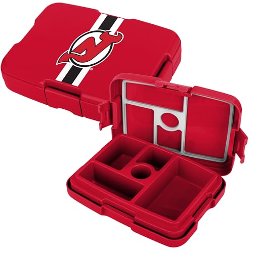 FOCO NHL Unisex-Adult Officially Licensed Team Color Stripe Primary Logo Hockey Leak Proof 5 Compartment Bento Lunch Box - New Jersey Devils - color: New Jersey Devils