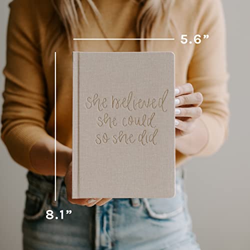 Sweet Water Decor Cute Motivational Lined Composition Notebook for Women, 100 Ruled Pages for Writing, Diary with Fabric Inspirational Cover (Tan She Believed She Could) - style: Tan She Believed She Could