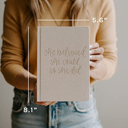 Sweet Water Decor Cute Motivational Lined Composition Notebook for Women, 100 Ruled Pages for Writing, Diary with Fabric Inspirational Cover (Tan She Believed She Could) - style: Tan She Believed She Could