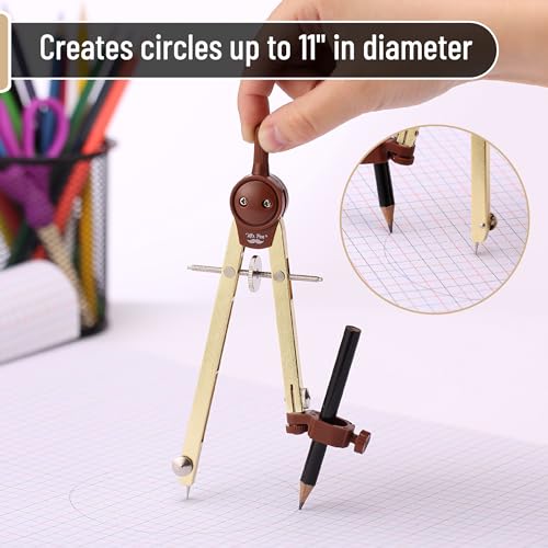 Mr. Pen- Metal Geometry Compass, Center-Wheel Design | Precision Drafting Compass with Pencil for School & Technical Drawing, Draws Circles up to 11 Inches Diameter - color: Gold