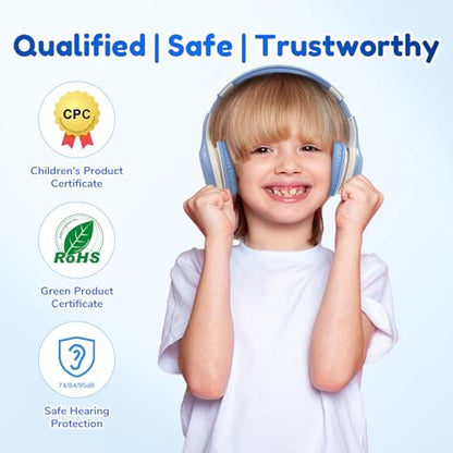 EarFun K2 Kids Bluetooth Headphones, Kids Headphones with Volume Limited, 40H Playtime, Built-in Mic, Stereo Sound, Foldable Over-Ear Headphone for School/Travel/iPad/Tablet, Sky Blue - color: Sky Blue