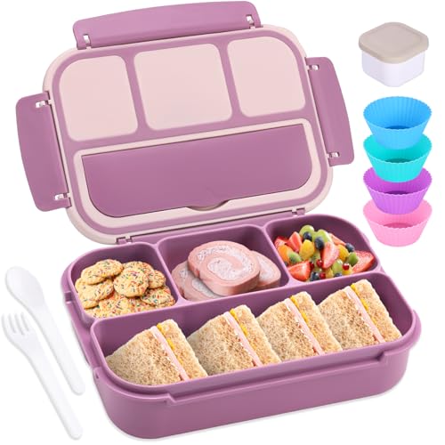 shell and turtle Bento Box Adult Lunch Box, Lunch Containers for Kids Girls Boys with 4 Compartments, Lunchable Food Container with Utensils, Sauce Jar, Muffin Liners, 40 Oz/5 Cup, Dark Purple - color: Dark Purple