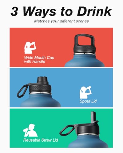 Coolflask Water Bottle 87 oz with Straw, 2/3 Gallon Insulated Stainless Steel Large 3 Lids Big Water Jug for Sports or Office, Non-BPA Keep Cold Up to 48 Hrs or Hot Up to 24 Hrs, Samurai Cyan | 2/3 Gallon Large Water Jug, Triple-Wall Vacuum, Cold 48+h/Hot