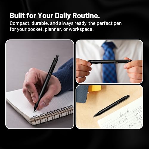 Everyman Grafton Black Mini Click Refillable 0.7mm Gel Pen | Compact Aluminum Pen with Deep Grooved Grip for Smooth Writing | Pocket EDC Ink Pen for Office, Travel, Journaling & Daily Use - color: Black, style: Mini Click