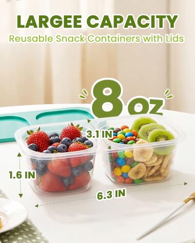Snack Pack Containers for Kids, 5 Pack Reusable Snack Containers with Lids, 2 Compartment Small Bento Snack Box, BPA-Free Wheat Straw Lunchbox Accessories for School, Travel, Meal Prep - color: 5 Pack Gemstone Bright