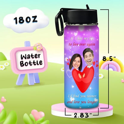Custom Water Bottle with Face Photo, Personalized Water Bottle Valentine's Gift Insulated Cup Bottle for Her Him Women Men - color: Color_100