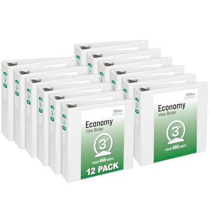 Office Essentials Economy View 3 Ring Binders, 3" Round Rings, 3.5" Spine, 460-Sheet Capacity, White Binders (12-Pack of 03430) - size: 3"