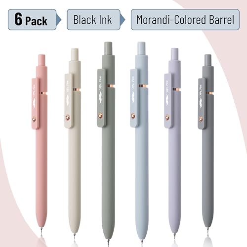 Mr. Pen- Retractable Gel Pens with Rose Gold Ring and Ball, 6 Pack | Morandi Barrels, Japanese Black Gel Pens, Fast Dry, Fine Point 0.5mm - color: Morandi Barrels with Rose Gold Ring