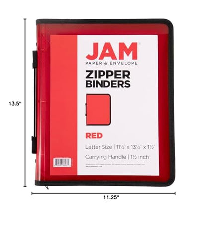 JAM PAPER Plastic Zipper 1.5 inch Binder - Red 3 Ring Binder - Sold Individually - color: Red