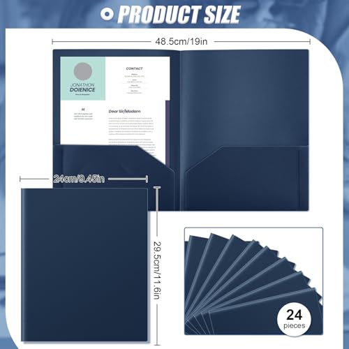 Gueevin 24 Pcs Plastic Folders with Pockets, Back to School Two Pocket Folder Fit Letter Size, Heavy Duty School Business Card Holder for Home Office, 11. 61 x 9. 45 Inches (Navy Blue) - color: Navy Blue