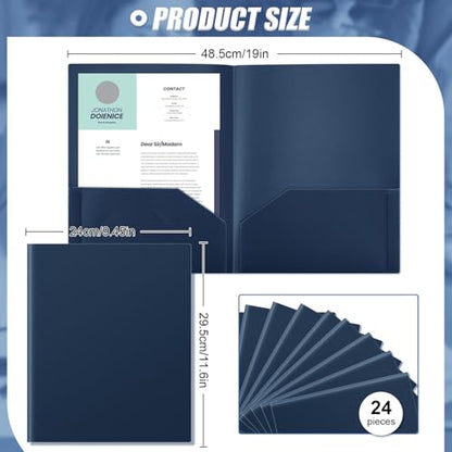 Gueevin 24 Pcs Plastic Folders with Pockets, Back to School Two Pocket Folder Fit Letter Size, Heavy Duty School Business Card Holder for Home Office, 11. 61 x 9. 45 Inches (Navy Blue) - color: Navy Blue